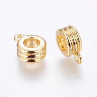 Brass Tube Bails, Loop Bails, Long-Lasting Plated, Real 18K Gold Plated, Column, Golden, 12x9x5mm, Hole: 2mm, Inner Diameter: 5mm.  (Packed 5 Bails)