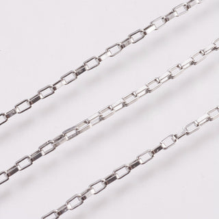 304 Stainless Steel Box chains/Venetian Chains, Unwelded, Stainless Steel Color, 3x1.7x0.6mm, *Sold by the Foot