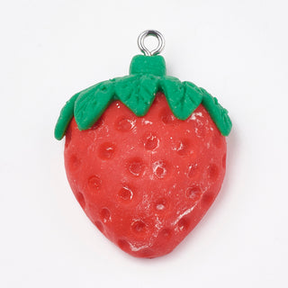 Handmade Polymer Clay Pendants, with Iron Findings, Strawberry, Platinum, Red, 29.5~33.5x23~25x11mm, Hole: 2mm  Sold Individually.