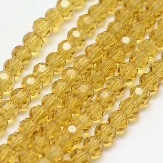 4mm Faceted Round Crystals *Khaki Yellow. (approx 100 beads per 15" Strand)