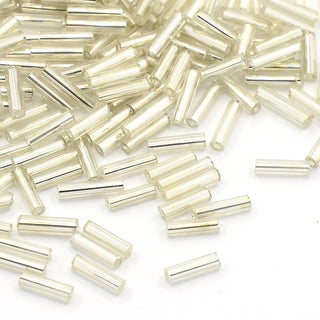 Bugle Beads (Glass) 1.6mm x 6mm  (approx 15gr)  *Silver Lined Floral White.