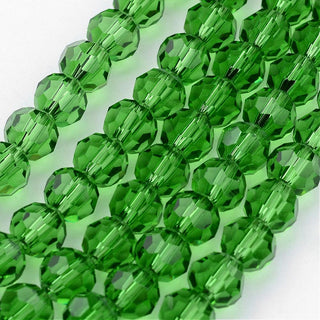 Faceted(32 Facets) Glass Beads Strands, Round, Deep Lime Green, 8mm, Hole: 1mm, approx 35 Beads.