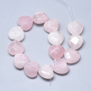 Natural Rose Quartz Beads Strands, Faceted, Heart, 14.5~15x15~15.5x7~8mm, Hole: 1.2mm, about 14pcs/strand, 7.6 inch.