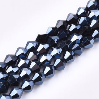 Bicone (Glass)  *Electroplated Pearl Luster Plated Black. 6mm size.  (approx 45 beads strand).