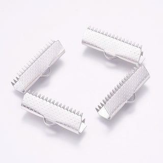 304 Stainless Steel Ribbon Crimp Ends, Stainless Steel Color, 10x25mm, Hole: 1.5. x3mm.  Packed 20 Ends.