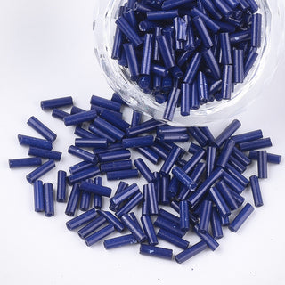 Glass Bugle Beads, Round Hole, Opaque Colours, Midnight Blue, 6~7x1.5~2mm, Hole: 0.8mm. Approx 15 Grams.