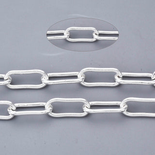 304 Stainless Steel "Paperclip" Chain.  Bright Silver Color.  17 x 7 x 2 mm.  Sold by the Foot