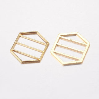 Alloy Filigree Joiners, Hexagon, Golden Color, 20x17x1mm  (Packed 10 )