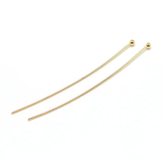 Brass Ball Head Pins, Real 18K Gold Plated, 50x0.8mm, 20 Gauge, Head: 2mm.  (*Packed 20 Pins)