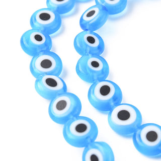 Handmade Evil Eye Lampwork Flat Round Bead Strands, 8x3.2mm, Hole: 1mm,  approx 49 Beads.  *See Drop Down for Color Options