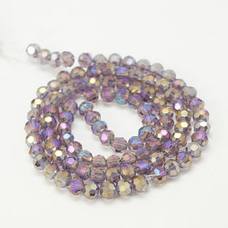 Glass Beads Strands, Faceted Round, AB Color Plated, Purple, 4x4mm, Hole: 0.5mm, about 100pcs/strand, 12 inch