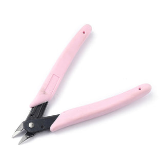 Carbon Steel Jewelry Pliers, Flush Cutter, Shear, with Plastic Handles, Pink, 12.8x4.3x1cm