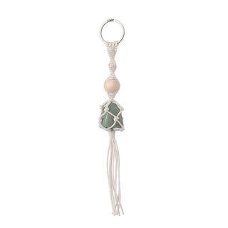 Cotton Thread Macrame Pouch Gemstone Tassel Keychain, with Wood Bead and 304 Stainless Steel Split Key Rings, 17.6~17.9cm. (See Drop Down for Gemstone selection). Sold Individually