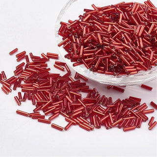 Glass Bugle Beads, Silver Lined, FireBrick, 6x2mm, Hole: 0.5mm.  Approx 15 Grams.