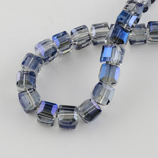 Electroplate Glass Bead Strands, Faceted, Cube, Midnight Blue, 6x6x6mm, Hole: 1mm, about 100pcs/strand, 21.6 inch strand.