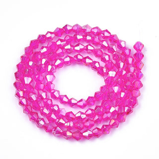 Bicone Beads Faceted.  Magenta Pink. (4mm).  (Approx 95 Beads/strand).