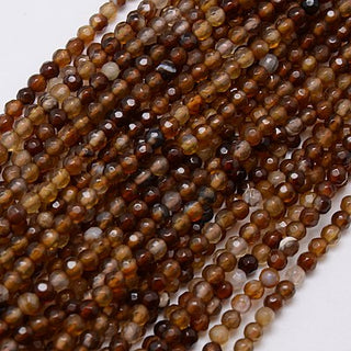 Agate (4mm Size Faceted Rounds) Natural Browns.  (16" strand).  Approx 95 Beads.