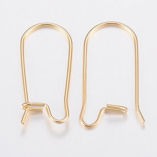 304 Stainless Steel Hoop Earring Findings Kidney Ear Wires, Real 18k Gold Plated, 20x9x0.8mm *Packed 10 (5 Sets)