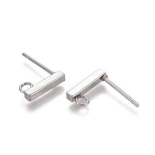 304 Stainless Steel Stud Earring Findings, Bar Style. 10x2mm, Hole: 1.8mm, Pin: 0.7mm  (Packed 10 Earwires) *See Drop Down for Color Options.