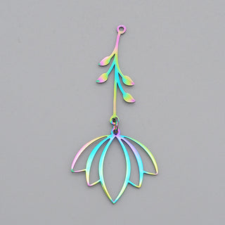 201 Stainless Steel Drop/ Charm/Pendant, Laser Cut, with Jump Rings, Flower, 52.5mm, Hole: 1.4mm. (packed 2) *See Finish Options