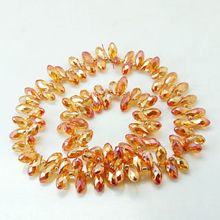 Crystal Glass Beads Strands, Faceted, Drop, Orange AB, 12x6mm, Hole: 1mm; about 100pcs/strand, 16.5"