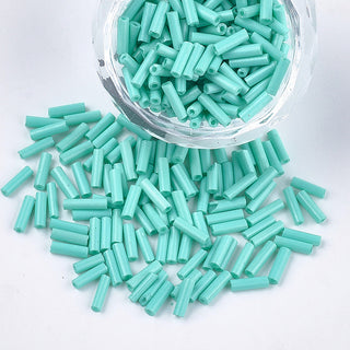 Glass Bugle Beads, Round Hole, Opaque Turquoise, 6~7x1.5~2mm, Hole: 0.8mm  Approx 15 Grams.