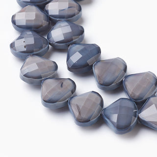 Opaque Solid Color Glass Beads Strands, Faceted, teardrop, Slate Gray, 13.5x16x7.5~8mm, Hole: 1mm.  (approx 12 Beads per strand)