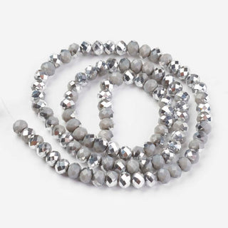 Electroplate Opaque Glass Beads Strands, Half Silver Plated, Faceted, Rondelle, Grey/ Gray, 4x3mm, Hole: 0.4mm, about 130 beads/strand, 16.54 inch(42cm)