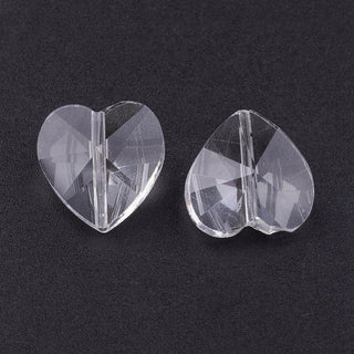 Transparent Glass Beads, Faceted, Heart, Clear, 14x14x8.5mm, Hole: 1mm, 10 beads.