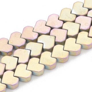 Electroplate Non-magnetic Synthetic Hematite Beads Strands, Heart, Rainbow Plated, 6x6x2.5mm, Hole: 1mm, about 83 Beads, 15.7 inch