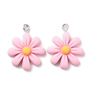 Resin Charm, with Platinum Iron Peg Bail, Flower, Pink, 25x20.5x6mm, Hole: 2mm. Sold Individually.