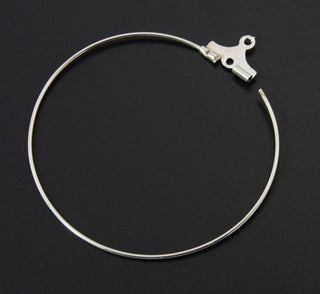 Brass Earring Hoop Components.  22 Gauge. (45 mm Diam.  Pin 0.6mm)  Silver Plated.    (Packed 20.  10 Sets).