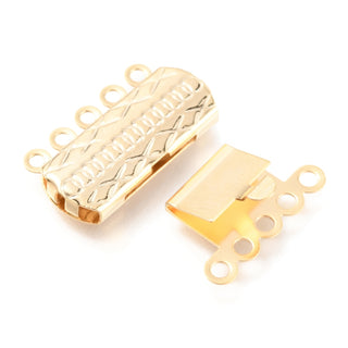 304 Stainless Steel Box Clasps, Multi-Strand Clasps, 5-Strands, 10-Holes, Rectangler, 19.5x14x3mm, Hole: 1.4mm. *See Color Options