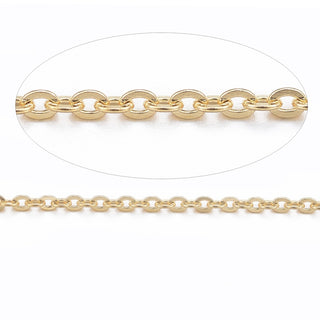 304 Stainless Steel Cable Chains, Flat Oval, Golden, 1.1x0.3mm,.    Sold by the Foot