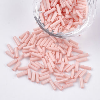 Glass Bugle Beads, Opaque Pink, 3~5x1.5~2mm, Hole: 0.8mm.  (approx 15gr)