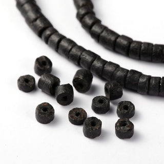 Natural Coconut Column Bead Strands, Black, 3.5x2~4mm, Hole: 1mm, about 237 Beads.