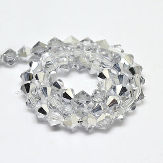 Glass Beads (Bicone) Silver Electroplate over Austrian Crystal.  Grade AA   (6mm Size).  Approx 46 Beads.