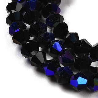 Transparent Electroplate Glass Beads Strands, AB Color Plated, Faceted, Bicone, Black, 2mm.  (Approx 170 Beads)