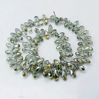 Crystal Glass Beads Strands, Faceted, Drop,Dark Sea Green AB, 12x6mm, Hole: 1mm; about 100pcs/strand, 16.5"