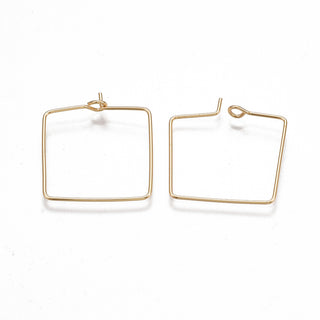 Brass Earring Hooks, N Real 18K Gold Plated, Rectangle, 20 Gauge, 24.5~26x21~22x0.8mm, Pin: 0.8mm.(Packed 10)