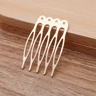 Iron Hair Comb Findings, with Loops, Light Gold, 40x27x0.8mm.  (Packed 10)