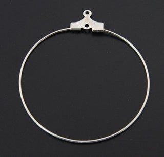 Brass Earring Hoop Components.  22 Gauge. (45 mm Diam.  Pin 0.6mm)  Silver Plated.    (Packed 20.  10 Sets).