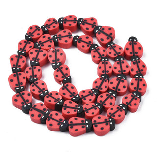 Handmade Polymer Clay Bead Strands, Ladybug, Red, 8~12x7.5~10x4~5mm, Hole: 1.5~2mm, *Approx 40 beads/strand.