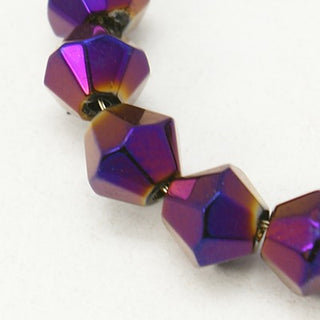 Glass Beads (Bicone) Electroplate Purple  (6mm Size).  Approx 45 Beads.