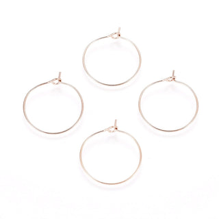Iron Plating(IP) 316L Surgical Stainless Steel Hoop Earring Findings, Wine Glass Charms Findings, Rose Gold, 20x0.7mm, 21 Gauge(Packed 10)