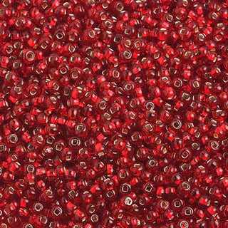 Czech 10/0 Seed Beads.  (Round).  S/L (Silver Lined) Red.  (Strung.  Approx 23 grams)