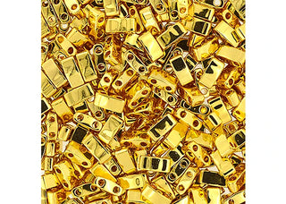 Miyuki HALF TILA Beads.  5x2.3mm. 2 hole.  *Gold Opaque.  *24k Gold Plated.   (5.2gr Vial).