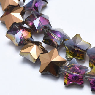 Electroplate Glass Beads Strands, Half Plated, Faceted, Star, Copper Plated, 13x13.5x7.5mm, Hole: 1mm, about 12pcs/strand,  5 inch strand.