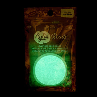 Cylin Bead.   11/0.    25g Bag.   Glow in Dark - Blue