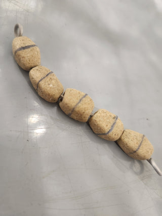Sand Cast African Recycled Barrel Diamondesque Shape  (Sand with Dark Stripe ) * 5 Beads